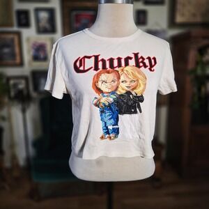 Chucky Bride of Chucky Graphic Crop Top Tee Shirt Cream XL Horror Movie Tiffany